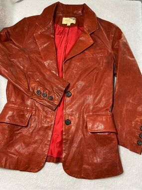 Elizabeth and James Brick Red Leather Blazer Vintage Distressed 90s Style